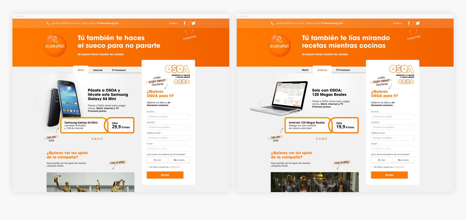 Euskaltel OSOA Landing Pages y SEM